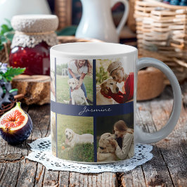 Modern Photo Collage Hund Navy Blue Kaffemugg