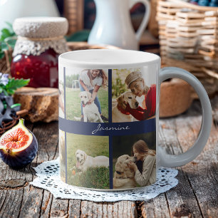 Modern Photo Collage Hund Navy Blue Kaffemugg