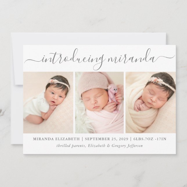 Modern Photo Collage Introducing Baby Birth Meddelande (Framsida)