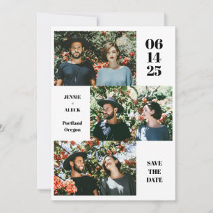 Modern Photo Collage Layout Roligt Vit Chic Bröllo Spara Datumet