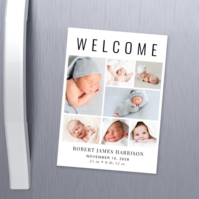 Modern Photo Collage Magnetic Birth Notice Magnetisk Inbjudningskort (Skapare uppladdad)