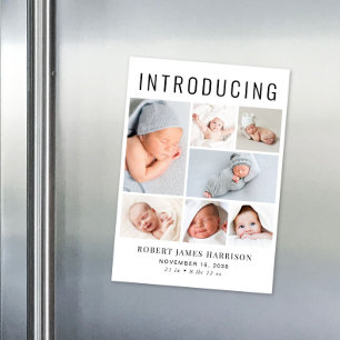 Modern Photo Collage Magnetic Birth Notice Magnetisk Inbjudningskort