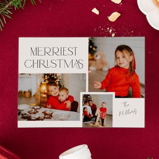 Modern Photo Collage Merriest jul Julkort