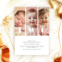 Modern Photo Collage Minimalist 2:a födelsedagen P Inbjudningar