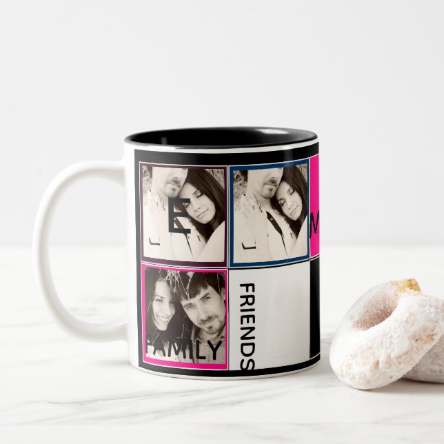 Modern Photo Collage Mugg Monogram Rosa Black (Med munk)