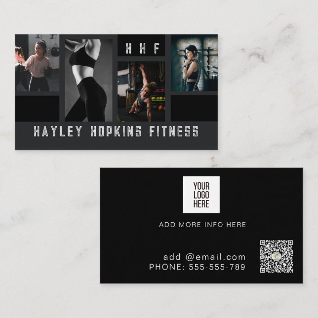 Modern Photo Collage Personal Trainer Fitness Visitkort (Fram/baksida)