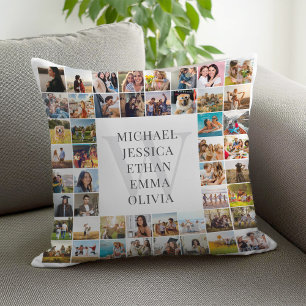 Modern Photo Collage Personlig Family Monogram Kudde