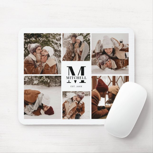 Modern Photo Collage Personlig Monogram Gift Musmatta (Med mus)