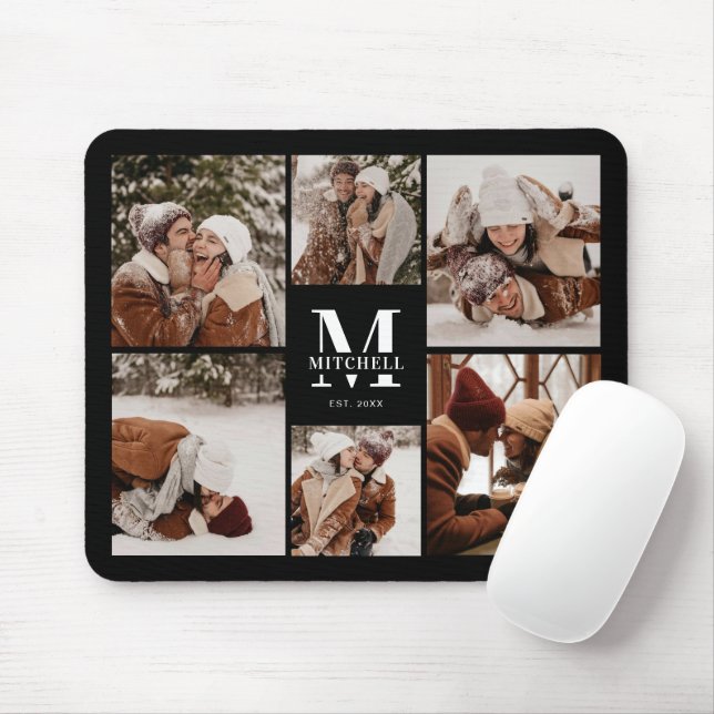 Modern Photo Collage Personlig Monogram Gift Musmatta (Med mus)