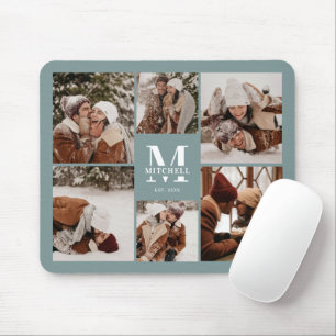 Modern Photo Collage Personlig Monogram-Grönt Musmatta