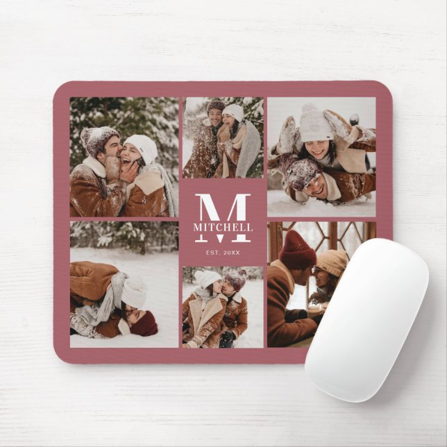 Modern Photo Collage Personlig Monogram Rosa Musmatta (Med mus)