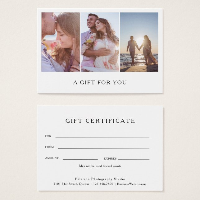 Modern Photo Collage Photography Gift Certificate Visitkort (Framsida & baksida)