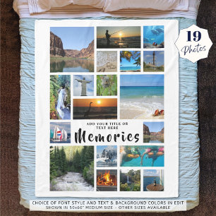 Modern Photo Collage Push Script MEMORIES White Fleecefilt