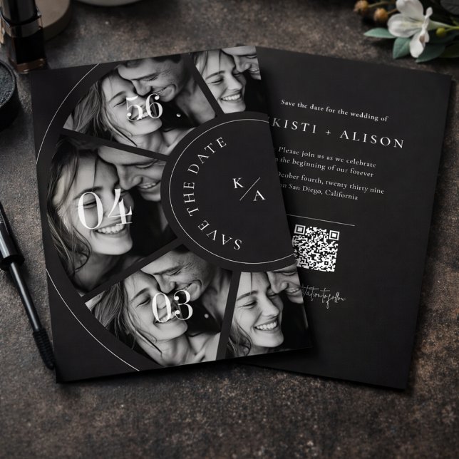 Modern Photo Collage QR Code Wedding Save the Date Spara Datumet (Skapare uppladdad)
