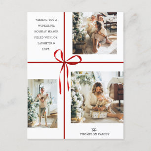 Modern Photo Collage Red Gift Box - Jul Helg Vykort