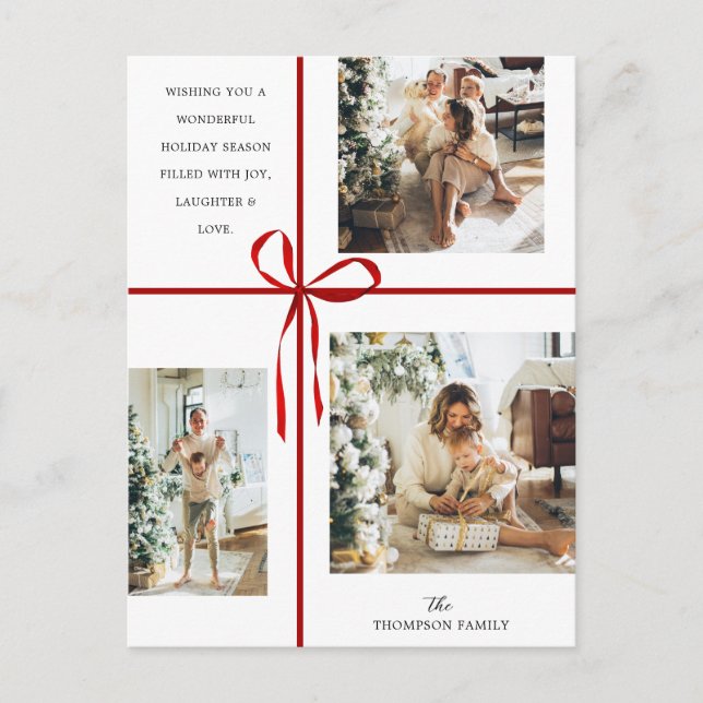 Modern Photo Collage Red Gift Box - Jul Helg Vykort (Framsida)