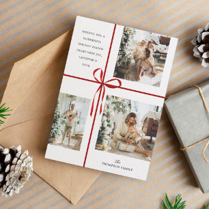 Modern Photo Collage Red Gift Box - Jul Julkort