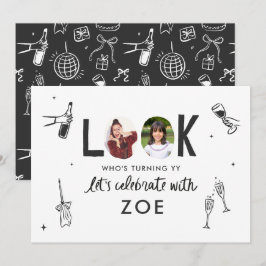 Modern Photo Collage Roligt Hand Drawn Birthday Inbjudningar