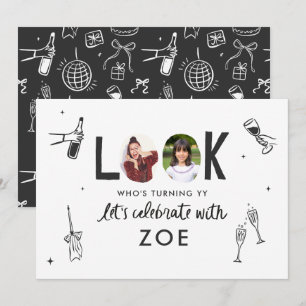 Modern Photo Collage Roligt Hand Drawn Birthday Inbjudningar