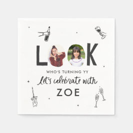 Modern Photo Collage Roligt Hand Drawn Birthday Pappersservett