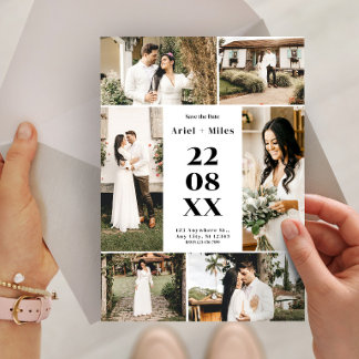 Modern Photo Collage Save the Date Wedding Inbjudningar