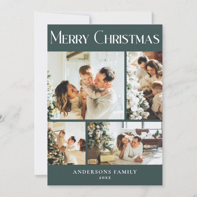 Modern Photo Collage Scandinavian Grönt jul Julkort (Framsida)