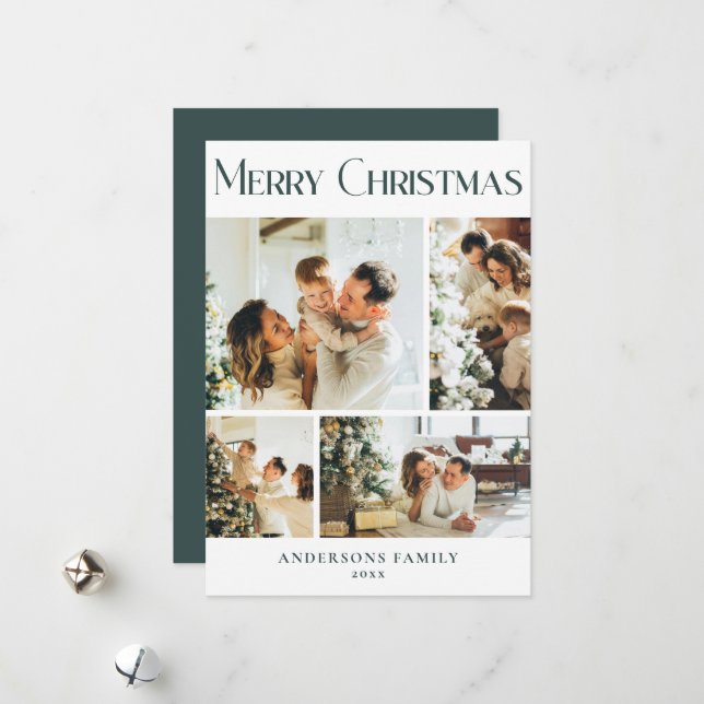Modern Photo Collage Scandinavian Grönt jul Julkort (Fram/Back In Situ)