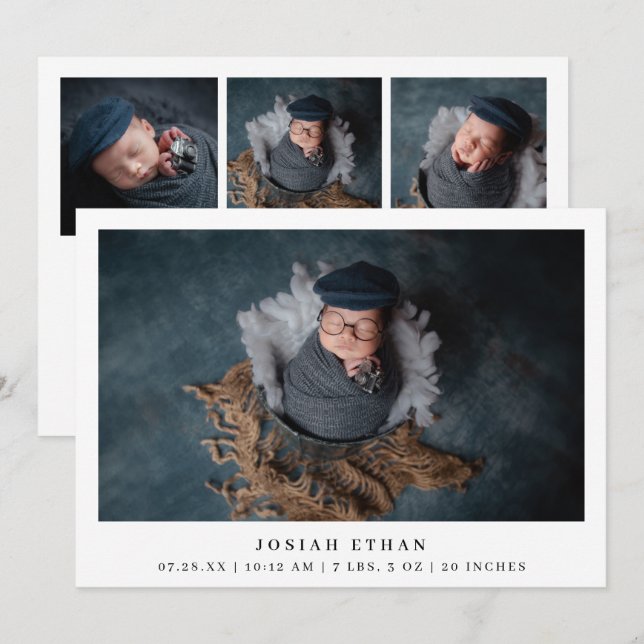 Modern Photo Collage Simple Newborn Birth Meddelande (Fram/baksida)