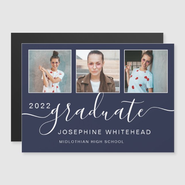 Modern Photo Collage Studenten 2022 Navy Blue (Fram/baksida)