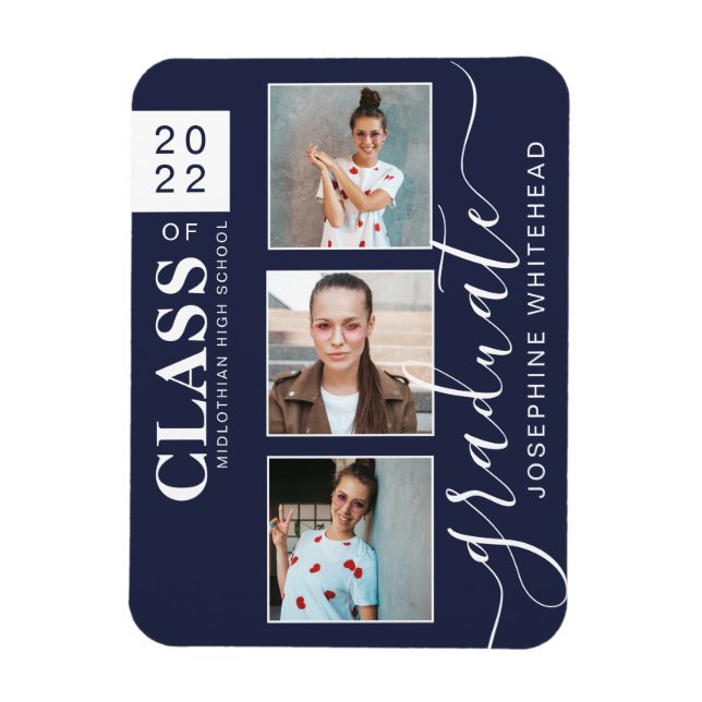 Modern Photo Collage Studenten Navy Blue 2022 Magnet (Vertikal)