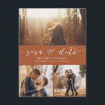 Modern Photo Collage Terracotta Spara datum Helg Vykort<br><div class="desc">Plocka det bästa bilderna från förlovningen eller bilderna av de två för den här perfekten sparar datumet. Ord sparar datumet och skriver till ge en personlig känsla på vykortet. Redigera det här alternativet om du vill spara bröllop-kortet med din information och anpassa det för ytterligare alternativ för teckensnitt och teckensnitt...</div>