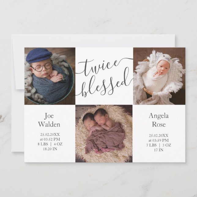 Modern Photo Collage Twillingars Two Spädbarn Birt Meddelande (Framsida)