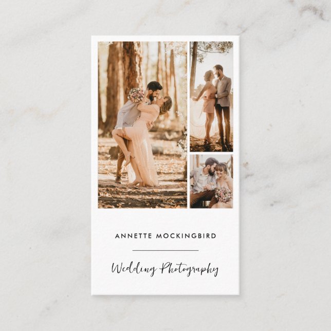 Modern Photo Collage Wedding Photography Script Visitkort (Framsida)