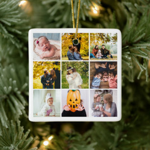 Modern Photo Collage What a Year Monogram White Julgransprydnad Keramik