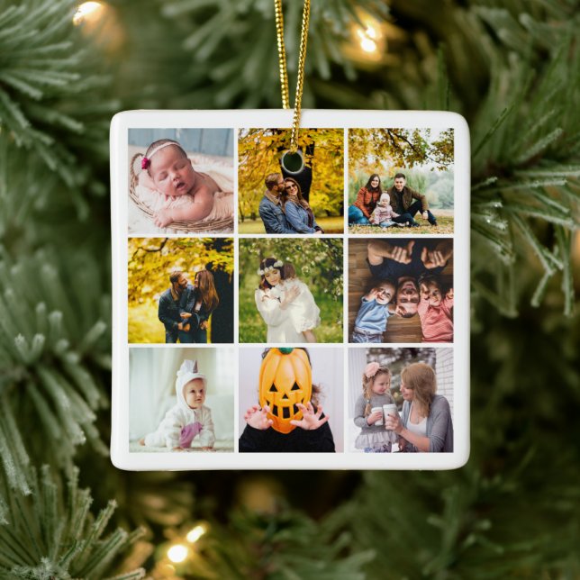 Modern Photo Collage What a Year Monogram White Julgransprydnad Keramik (Träd)