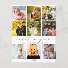 Modern Photo Collage What a Year White Helg Vykort