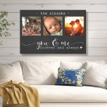 Modern Photo Collage You & Me Forever Canvastryck<br><div class="desc">Den här fantastiska kanvas-väggkonsten har ett vackert fotokollage med tre ram som visar omhuldade minnen, med det hjärtliga budskapet "Du och jag, Forever och Always". Den svarta och vita eleganten skapar tillsammans med utsökt skript och trycktypografi ett sofistikerat och hållbart biet som kompletterar alla insida stil. Anpassa det till din...</div>