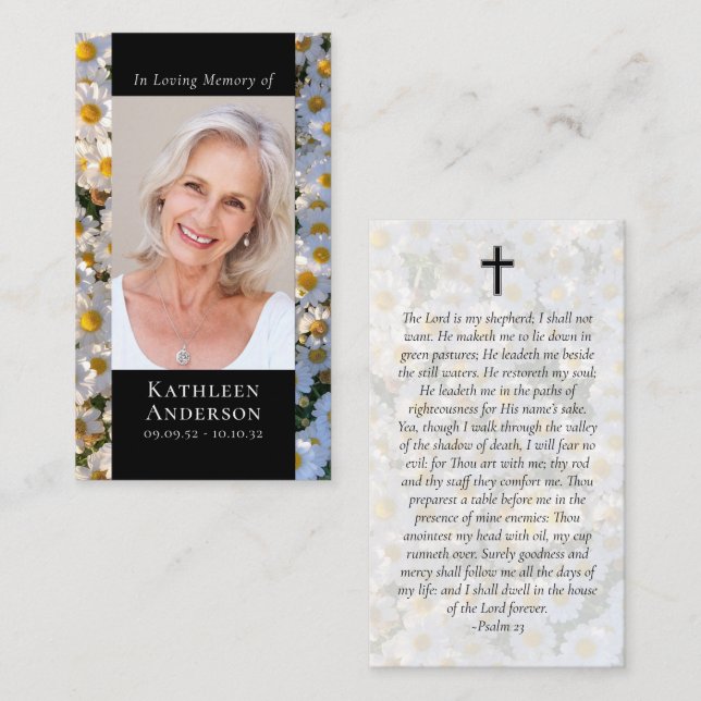 Modern Photo Daises Memorial Prayer Card (Fram/baksida)