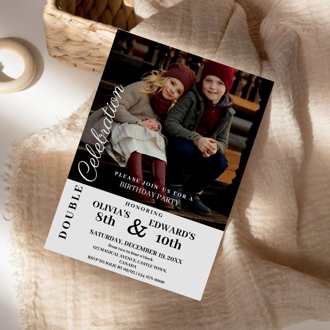 Modern Photo Dubbla Firande födelsedag Inbjudningar (Skapare uppladdad)