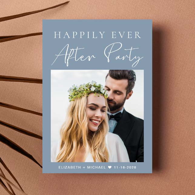 Modern Photo Dusty Blue Wedding Reception Inbjudningar (Your love story deserves a grand celebration!)