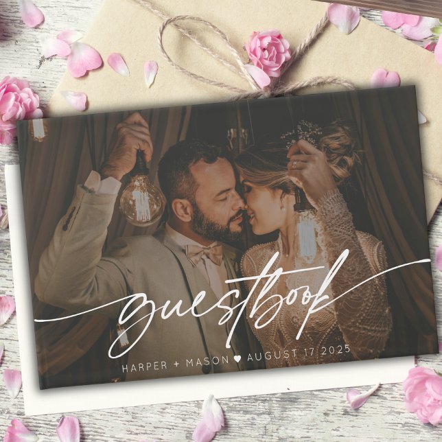 Modern Photo Elegant Script Monogram Bröllop Gästböcker (Skapare uppladdad)