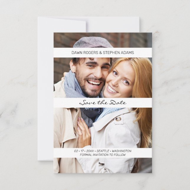 Modern Photo Engaged Couple Bröllop-varning Spara Datumet (Framsida)