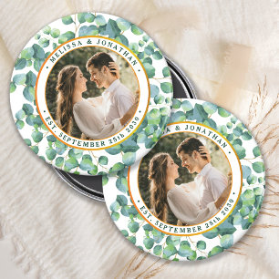 Modern Photo Eucalyptus Greenery Guld Bröllop Magnet