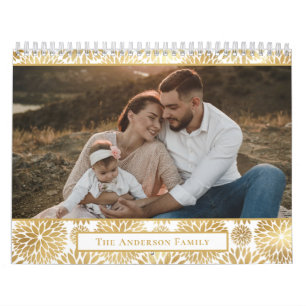 Modern Photo Family Elegant Gold Foil-Blommigt Kalender