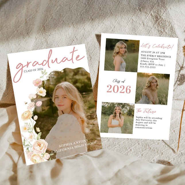 Modern Photo Floral Graduation Party Invitation Inbjudningar (Skapare uppladdad)
