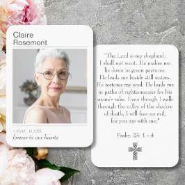 Modern Photo Funeral Cross Psalm 23 Prayer Card Visitkort