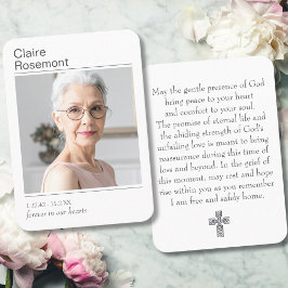 Modern Photo Funeral Prayer Card With Cross Visitkort