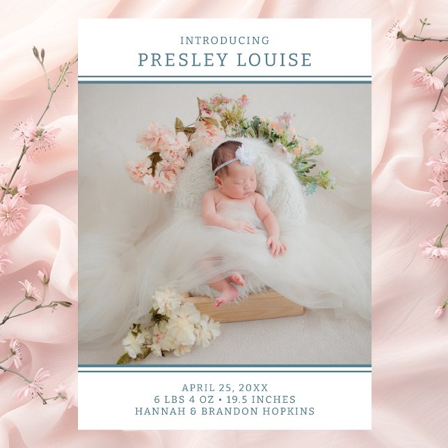 Modern Photo Girl Teal Birth-annonsering Inbjudningar (Skapare uppladdad)