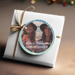 Modern Photo Glitter God jul Classic Rou Runt Klistermärke<br><div class="desc">Modern Photo Glitter God jul-fästare.</div>