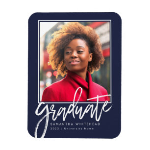 Modern Photo Grad Announcement Navy Blue 2022 Magnet